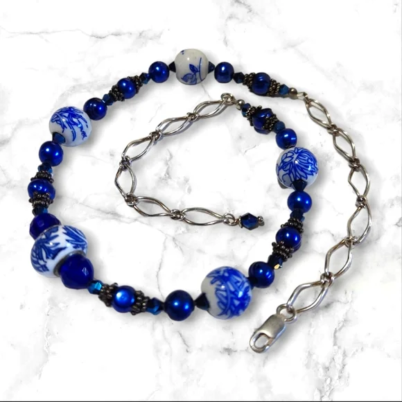 NWT “Blue Willows” Necklace/Earrings Set 14"-18" - Picture 3 of 4